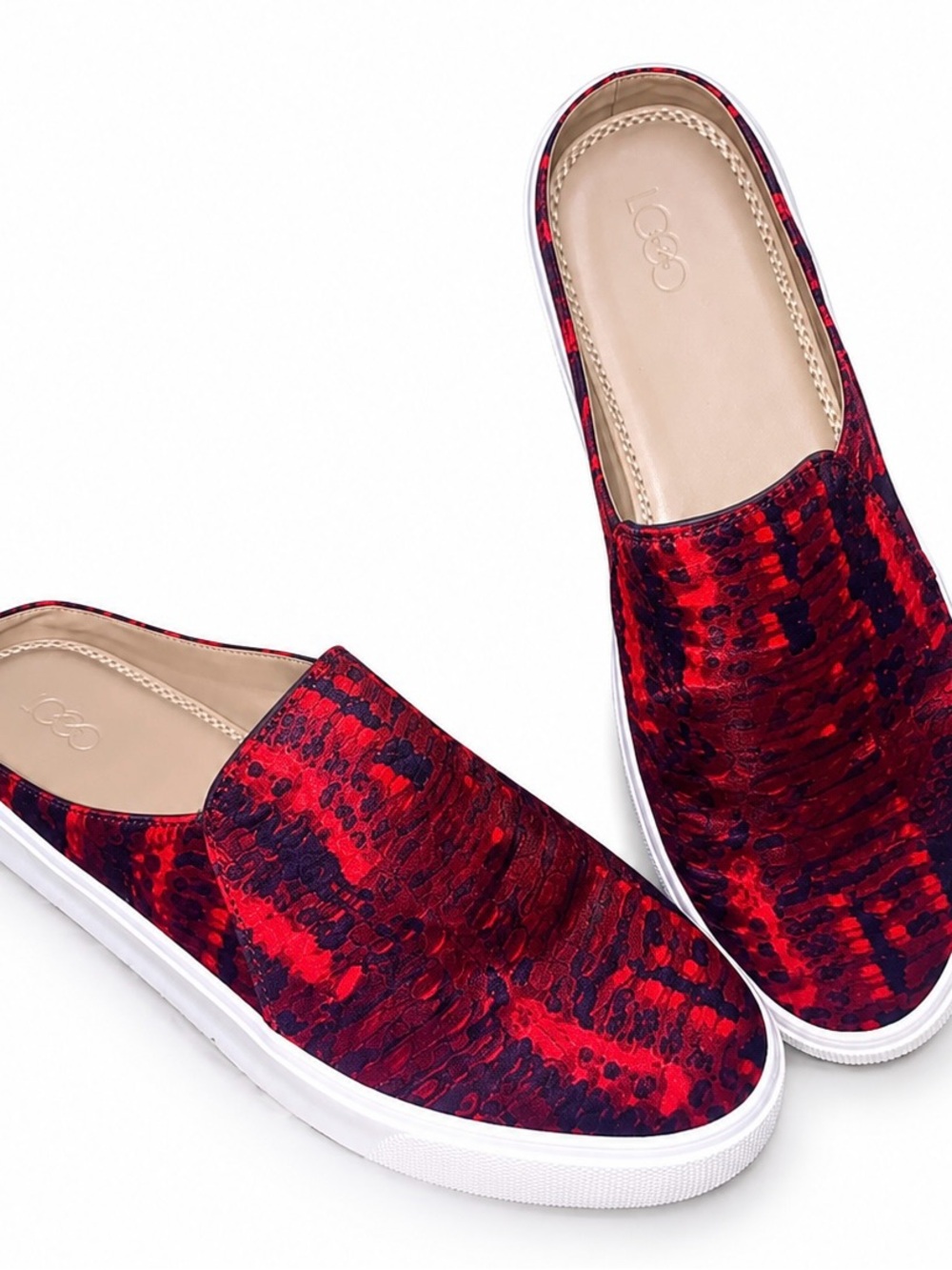 LOGO  Red & Black Snakeskin Print Mule Sneakers | Slip On Shoes | Size 8